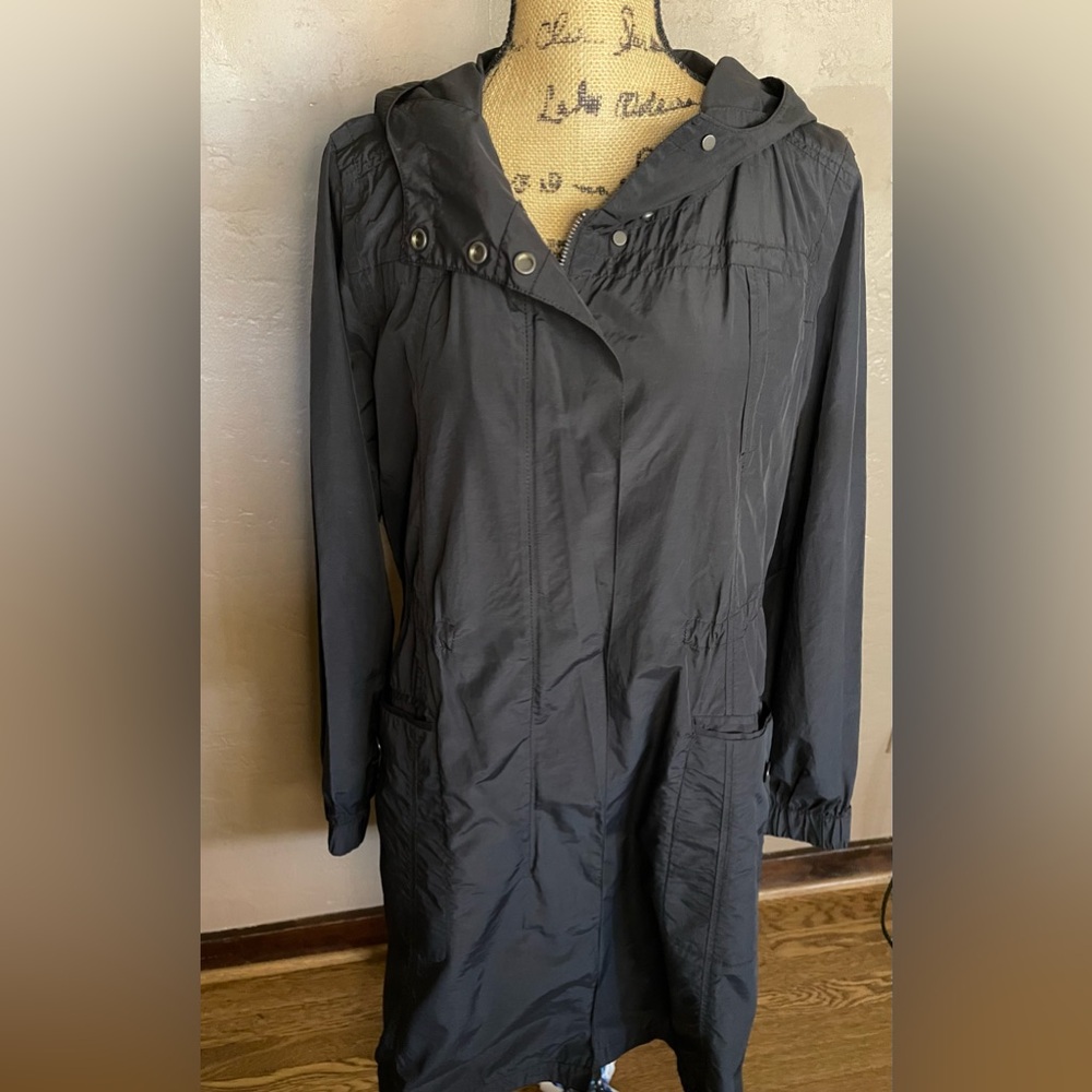 Eileen Fisher Black Lightweight Utility Hooded Anorak Sz Med EUC